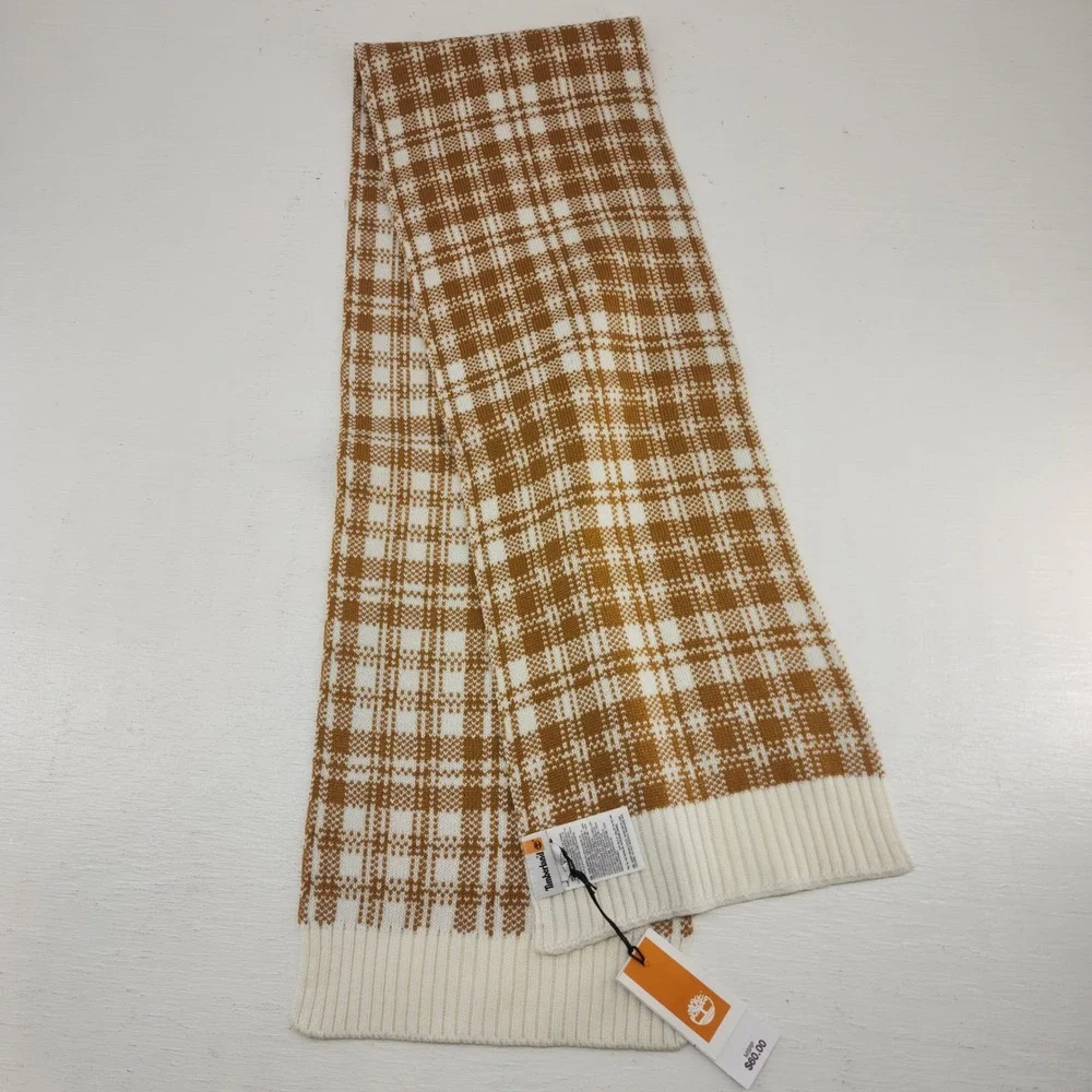 Timberland OS Wheat‎ White Plaid Knit Winter Scarf Outdoor Gorpcore Unisex
